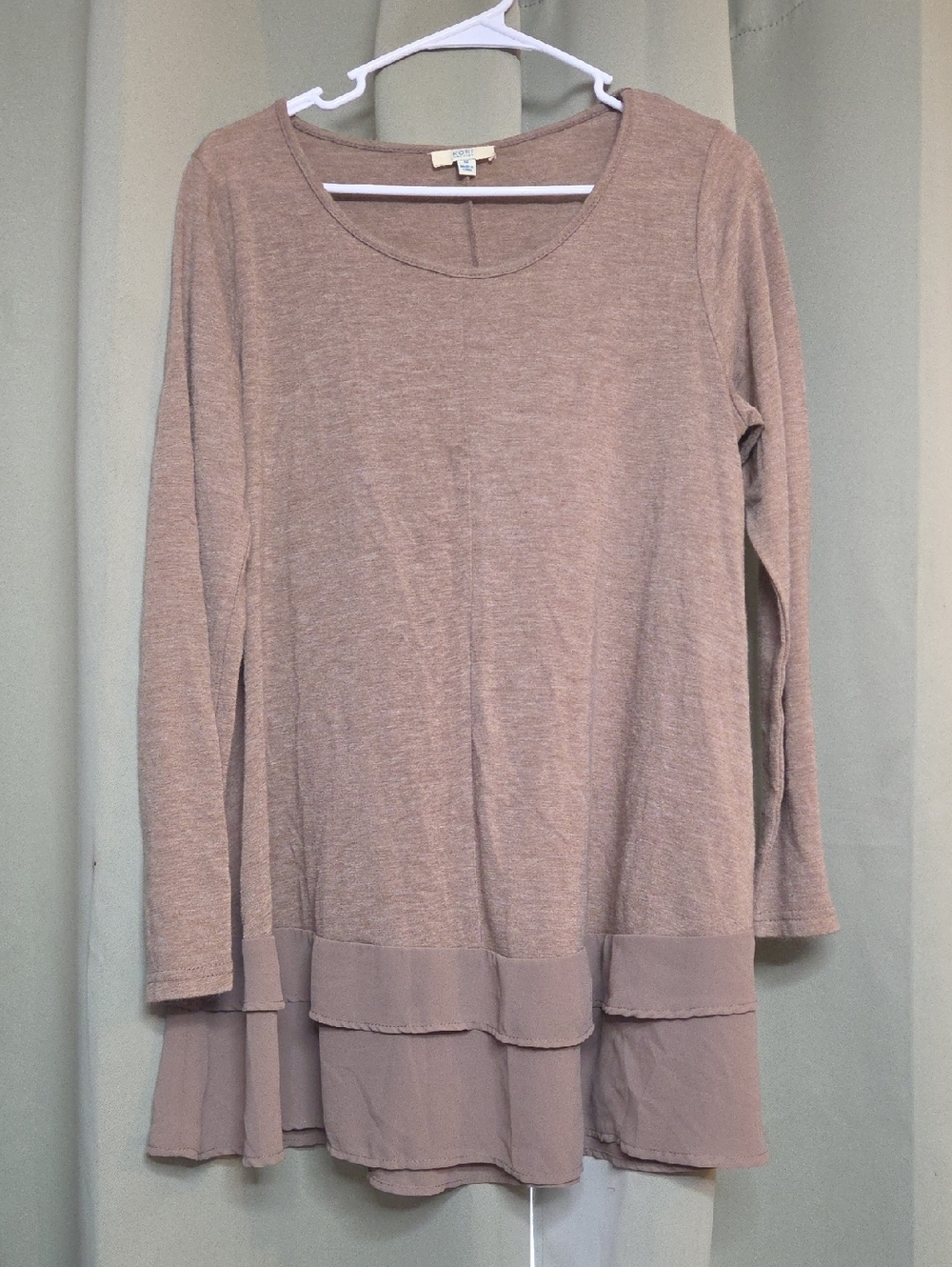 Kori Dusty Tan Layered Hem Long Sleeve Tunic